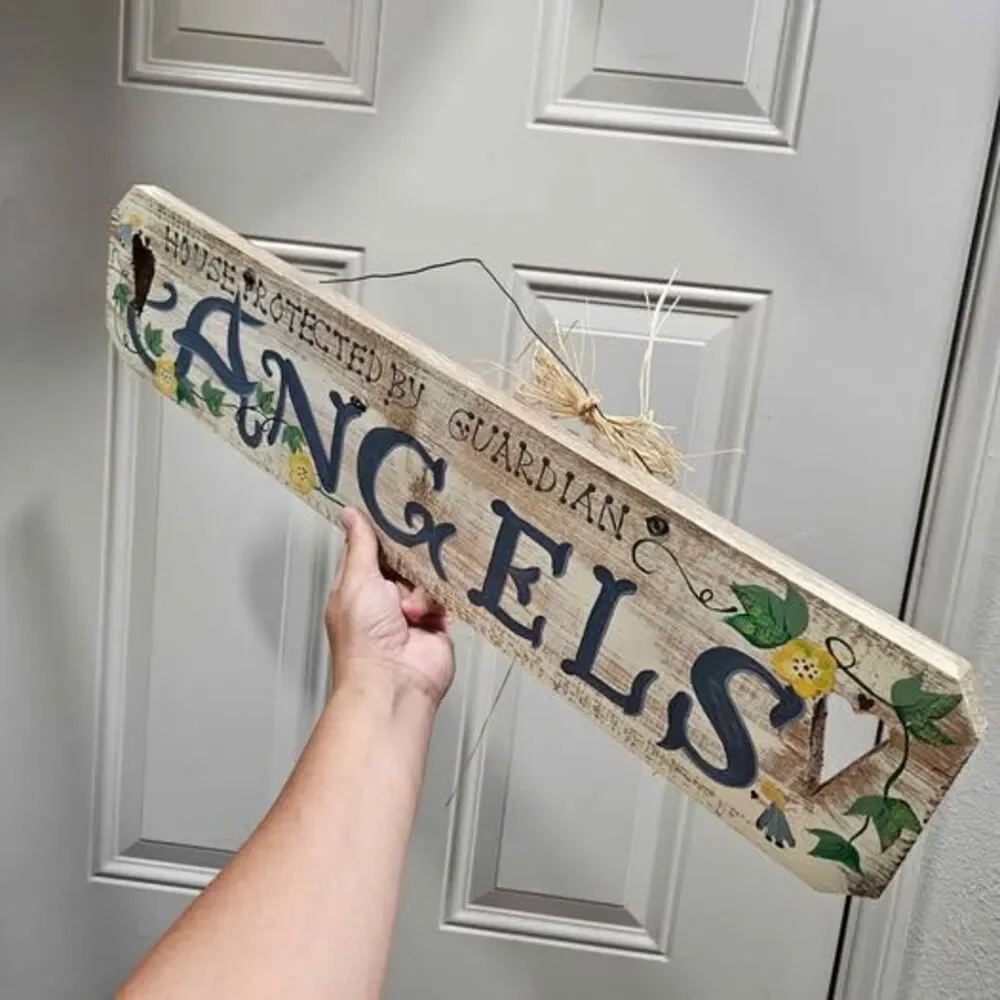 House Protected by Guardian Angels Wooden Sign